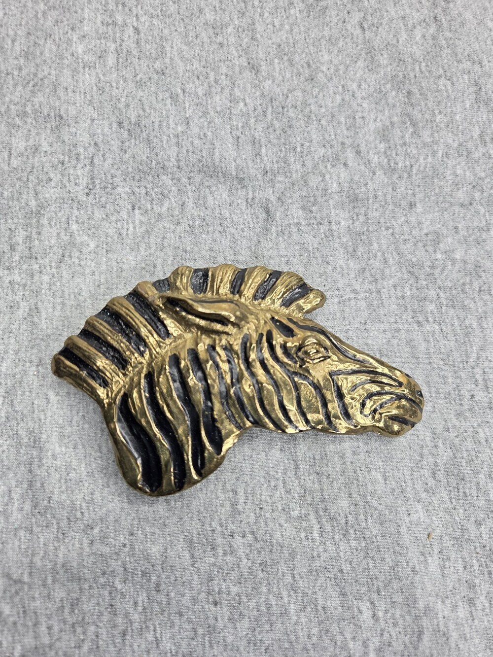 Vintage Zebra Head Belt Buckle Gold Tone Black Enamel Stripes Accessories Intl